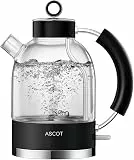 ASCOT Wasserkocher Glas, Elektrischer Wasserkocher Geschenke für Männer/Frauen 1,5L, Retro Leiser Schnellkochkessel, Trockengehschutz und automatische Abschaltung (Schwarz)
