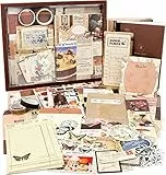 Draupnir 346 Stück Vintage Scrapbook Zubehör Set, Ästhetisches Bullet Junk Journal Kit mit A6 Raster Notizbuch, DIY Scrapbook Geschenk für Teenager - Vintage
