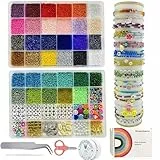 Perlen zum Auffädeln, 30000 Stück 2mm Beads Set Glasperlen Armbänder Selber Machen für Schmuckherstellung mit 550 Buchstaben Smiley-Frucht Perlen und andere 11 verschiedene Charms Kit