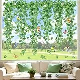 decalmile Fensterbilder Frühling Hängende Rebe Fensteraufkleber Blätter Grüne Fenster Abziehbilder Pflanzen Vögel Anti-Kollision Fenstersticker Glas Fensterdeko Aufkleber