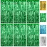 RUGLAMZHIP 6 Stück Lametta Vorhang Grün, 1m x 2m Glitzervorhang Lametta Vorhänge, Glitzer Folien Fransen Metallische Fringe Vorhänge für Deko Geburtstag Deko Hochzeit Party Disco(Grün)