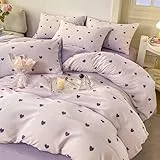 Nyescasa Bettwäsche 135x200 2 Teilig Violett Herzen Bettwäsche-Set Mädchen Herzmuster Wendebettwäsche Kinder Weiche Mikrofaser Bettbezug mit Reißverschluss und Kissenbezug 80x80cm