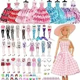 Timesun 50 Kleidung für 30 cm Puppen Puppenkleidung, 2 Prinzessinen Kleid+2 Abendkleider Kleider+2 Badenanzug+2 Meerjungfrauen Kleider+2 Top&Hosen+2 Pyjamas+Schuhe Tasche Schmuck für 11,5 Zoll Puppen
