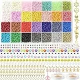 28 Farben 3mm Rocailles Perlen, 8901Pcs Perlen zum Auffädeln, Perlen Set,Glasperlen zum Auffädeln,Perlen für Armbänder Ketten Ringe Handykette Schmuckherstellung,Perlenset mit Buchstaben Perlen