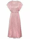 JASAMBAC Paillettenkleid für Damen, Rundhalsausschnitt, Kurze Ärmel, Schlitz, elastische Taille, Cocktail Party Kleid