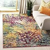 SAFAVIEH Boho Teppich für Wohnzimmer, Esszimmer, Schlafzimmer - Monaco Collection, Kurzer Flor, Pink und Multi, 122 X 170 cm