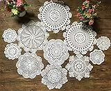 MINDPLUS Set mit 11 Handgehäkelten Deckchen Baumwolle Gehäkelte Spitzen Deckchen Untersetzer Tischset 10-25 cm Rund Weiß Vintage-Hochzeit Teeparty