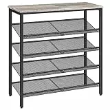 HOOBRO Schuhregal, 5-stöckiges Schuhablage, Schuhschrank, verstellbares Metallgitterregal, Geräumige Oberseite, für 16-20 Paar Schuhe, Eingang, Korridor, Industrie, Greige-Schwarz EBG12XJ01