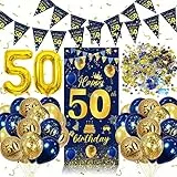50 Geburtstag Deko Männer,50 Geburtstag Dekorationen Banner Blau Gold,50 Geburtstagdeko Girlande Banner Wimpelkette,Konfetti 50. Geburtstag Deko,50 Jahr Geburtstagdeko,Luftballons 50. Geburtstag