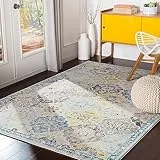Livabliss Sicily Vintage groß - Wohnzimmer 120x170 cm, Esszimmer, Schlafzimmer, Orientalischer e Boho Style - Carpet Living Room, Bunter Muster, Blau, Senfgelb, Schwarz