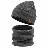 OZERO Winter Beanie Mütze,Thermo Strickmütze Laufmützen Wintermütze für Herren und Damen (DE/NL/SE/PL, Alphanumerisch, Einheitsgröße, Grau(Dünner Faden Set))