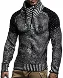 Leif Nelson Herren Strickpullover Schwarz mit Schalkragen/Hochwertiger Winterpullover in Regular Fit, ideal für Casual und Business, Langarm Größe XL