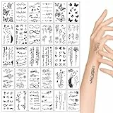 Dreamil Temporäre Tattoos – 30 Stück 3D Realistische Sexy Tattoos, Wasserdicht Tiny Fake Tattoo Aufkleber, Langhaltend & Hautfreundlich(Schwarz）
