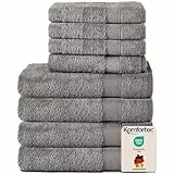 Komfortec 8er Handtücher Set, 4 Badetücher 70x140 cm & 4 Handtücher 50x100 cm, 100% Baumwolle Frottee, Flauschig und Saugstark,Anthrazit Grau