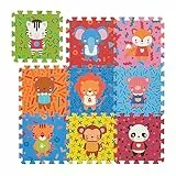 Relaxdays Puzzlematte Tiere, 9-teilige Spielmatte, schadstofffrei, EVA Schaumstoff, Kinderzimmer, 86 x 86 cm, bunt