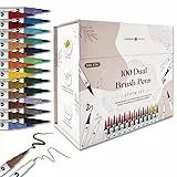 LEBENSKOMPASS® Brush Pen Set mit 100 wasserbasierten Dual Pinselstiften - Magnetbox mit Pinselstifte für Malbuch für Erwachsene, Handlettering, Kalligraphie & dein Bullet Journal