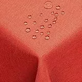 Leinen Optik Tischdecke Tischtuch Tafeldecke Leinendecke Abwaschbar Wasserabweisend Eckig 130 x 130 cm Orange Fleckschutz Pflegeleicht mit Saumrand Leinentuch