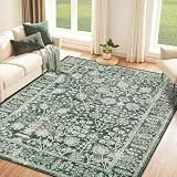 WONGS BEDDING Teppich Wohnzimmer 160x230cm, Grün Waschbarer Teppich Rutschfester Kurzflor Carpet, Groß Wohnzimmerteppich für Schlafzimmer Esszimmer Home Office