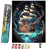 Bougimal Malen Nach Zahlen Erwachsene Landschaft ohne Rahmen inklusive Pinsel und Acrylfarben - 40 x 50 cm, Seewellen Segelboot 2
