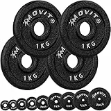 MOVIT® Hantelscheiben Set PRO, 100% Gusseisen, 30/31 mm Bohrung, Gewichtsscheiben Set Gewichte Hantel 4x 1,0kg