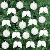 Lyneun 20 Stück Hängende Weihnachtsschmuck Weiß,10 Stück Engelsflügel Weihnachtsbaum und 10 Stück Schneeflocke Dekorationen, Fantasie Engelsflügel Deko für Weihnachtsfeier Dekoration DIY Handwerk