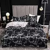 Boqingzhu Marmor Muster Bettwäsche 200x200 cm Schwarz Weiß Bettwäsche Set 3 Teilig Microfaser Wendebettwäsche Bettbezug und 2 Kissenbezüge 80×80cm mit Reißverschluss