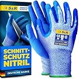 S&R Schnittfeste Arbeitshandschuhe mit Nitril-Beschichtung – Komfortable Schutz-Handschuhe gegen Abrieb und Durchstiche, rutschfest für Montage, Lagerarbeit, KFZ