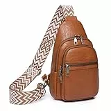 WIZOZI Brusttasche Damen, Sling Bag Bauchtasche Damen, Stylisch Crossbody Bag mit Breiter Schultergurt… (Braun)