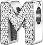 Symretie Buchstabe Charm Anhänger Damen Alphabet A-Z 925 Sterling Silber für Armband Charms Beads passend für Pandora Armband und Halskette, Kompatibel mit Europäischen Armbänder für Frauen Mädchen