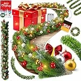 KESSER® Weihnachtsgirlande 5m mit Beleuchtung 100 LEDs - Timer - LED Kette 8 Leuchtmodi - Weihnachtsbeleuchtung - Weihnachtsdeko In & Outdoor - Tannen-Girlande inkl. Fernbedienung + Dekoschmuck