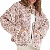 Tankaneo Leichte Steppjacke für Damen, Blumendruck, Wintermäntel, offene Vorderseite, Cardigan mit Taschen, Rot/Ausflug, einfarbig (Getaway Solids)