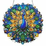 AIRDEA Glasmalerei Pfau Diamond Painting Fensterbilder, 5D Brillante Schmuck und Perlen Diamond Painting Fensterbilder Beidseitig, Bausätze für Diamantmalerei Suncatcher Erwachsene