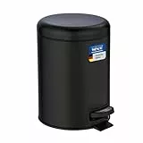 WENKO Kosmetikeimer 5 Liter, Stahl, herausnehmbarer Inneneimer mit Müllbeutelhalter, Mülleimer fürs Bad mit Deckel und Tretfunktion, ausklappbarer Tragegriff, Schwarz matt, Mod. Leman