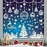 Kangtaixin Weihnachtsdeko, 244 Stück Fensterbilder Weihnachten Selbstklebend, Wiederverwendbar PVC Schneeflocken Fensterdeko, Fenstersticker Weihnachten mit Häuser für Winter Deko