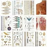 10 Blatt 130+ Festival Tattoos, Gold Tattoo, Klebetattoos Erwachsene, Tatoo Temporäre Damen zum Aufkleben Klebetattoos Festival Zubehör, Gesichtstattoo Karneval Accessoires für Party
