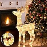 Solpex 120 cm beleuchtetes Weihnachtsrentier Weihnachtsdeko Figuren außen, warmweiß, LED Rentier Figur, 100 LEDs, Funkelnde Hirschdekoration für Haus, Garten, Outdoor