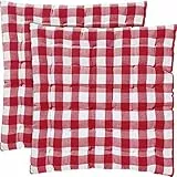REDBEST Stuhlkissen, Stuhlauflage, Sitzkissen 2er- Pack Landhaus karo Nashville rot Größe 40x40x3 cm - strapazierstark, langlebig, angenehmer Sitzkomfort (weitere Farben)