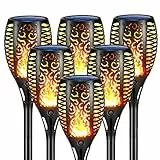 Geemoo 6 Stück Solar Fackel Gartenfackeln mit Realistischer Flammeneffekt, Solarleuchten für Außen Garten IP65 Wasserdicht Solarlampe für Halloween Außen, Hinterhöfe, Gärten, Rasen Beleuchtung