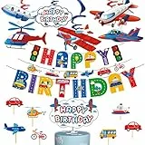 YiiiGoood Kindergeburtstag Flugzeug Geburtstag Deko Fahrzeug Kindergeburtstag Dekoration Happy Birthday Girlande Spiralen Kuchendeko Kinder Geburtstagsdeko Mädchen Jungen