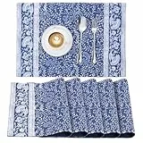 JEMIDI 6er Set Tischset mit Blumenmuster - 6 Tischsets aus Baumwolle - 6X Boho Platzdeckchen Platzset aus Stoff Floral Design - Tisch Sets Platzsets Placemats - Blau