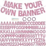 DecoGlee 116-teiliges Buchstaben-Banner zum Selbermachen, glitzernd, rosa, zum Selbermachen, inklusive 111 Buchstaben und Zahlen, 3 Seilen und 2 Einfädelvorrichtungen, für Geburtstag, Abschlussfeier