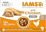 IAMS Delights Kitten Nassfutter - Multipack Katzenfutter mit Huhn in Sauce, hochwertiges Futter für Junior Kätzchen von 1-12 Monate, 12 x 85 g