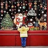 Lonya 6 Bögen Fensterbilder Weihnachten Kinder Weihnachtsdeko Fenster Groß PVC Selbstklebend Weihnachtsmann Hirsch Weihnachtsfenster Bilder Weiß,30x90cm