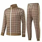 W JIANWANG Herren Casual Trainingsanzüge Langarm Jogginganzüge Sweatsuit Sets Trainingsjacken und Hosen 2-teiliges Outfit, 2101-braun, XX-Large