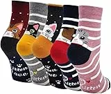 PUTUO Kinder Mädchen Socken Kindersocken: Mädchen Lustige Socken aus Baumwolle Kinder Bunt Tiere Gemustert Strümpfe größe 35-38 Zeichentrickkatze 5 Paare