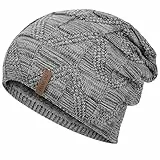 HAMUNI Mütze Damen - Atmungsaktiv Strickmütze Herren - Slouch Beanie Mütze mit Weichem Fleece Innenfutter - Unisex Wintermütze - Klassische Herren Damen Mütze für Herbst Winter Frühjahr (Hellgrau)