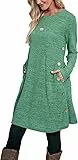 Aokosor Strickkleid Damen Langarm Kleider Pulloverkleid für Damen Tunika Kleid Jumper Kleid mit Knöpfen und Taschen Grün M