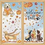 Horaldaily Herbst 77 Stück Fenster Aufkleber Klammern, Thanksgiving Ernte Fensterbilder Hund Kürbis Blätter Fensterabziehbild für Haus Party Laden Fenster Glas Anzeige Dekoration