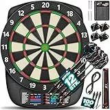 RE:SPORT® Dartscheibe Elektronisch Profi Set mit 12 Pfeilen + 24 Pro Flights + 100 Pfeilspitzen & Zubehör | E Dartautomat für 1–8 Spieler mit 427 Varianten | Elektrisches Dartboard mit LED Anzeige