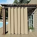 Clothink 2er Set Outdoor Vorhang Wetterfest Mit Ösen, Outdoorvorhänge Wasserdicht Outdoor Gardinen Sonnenschutz Sichtschutz für Balkon Pergola Terrasse Veranda (132x215cm, Beige)